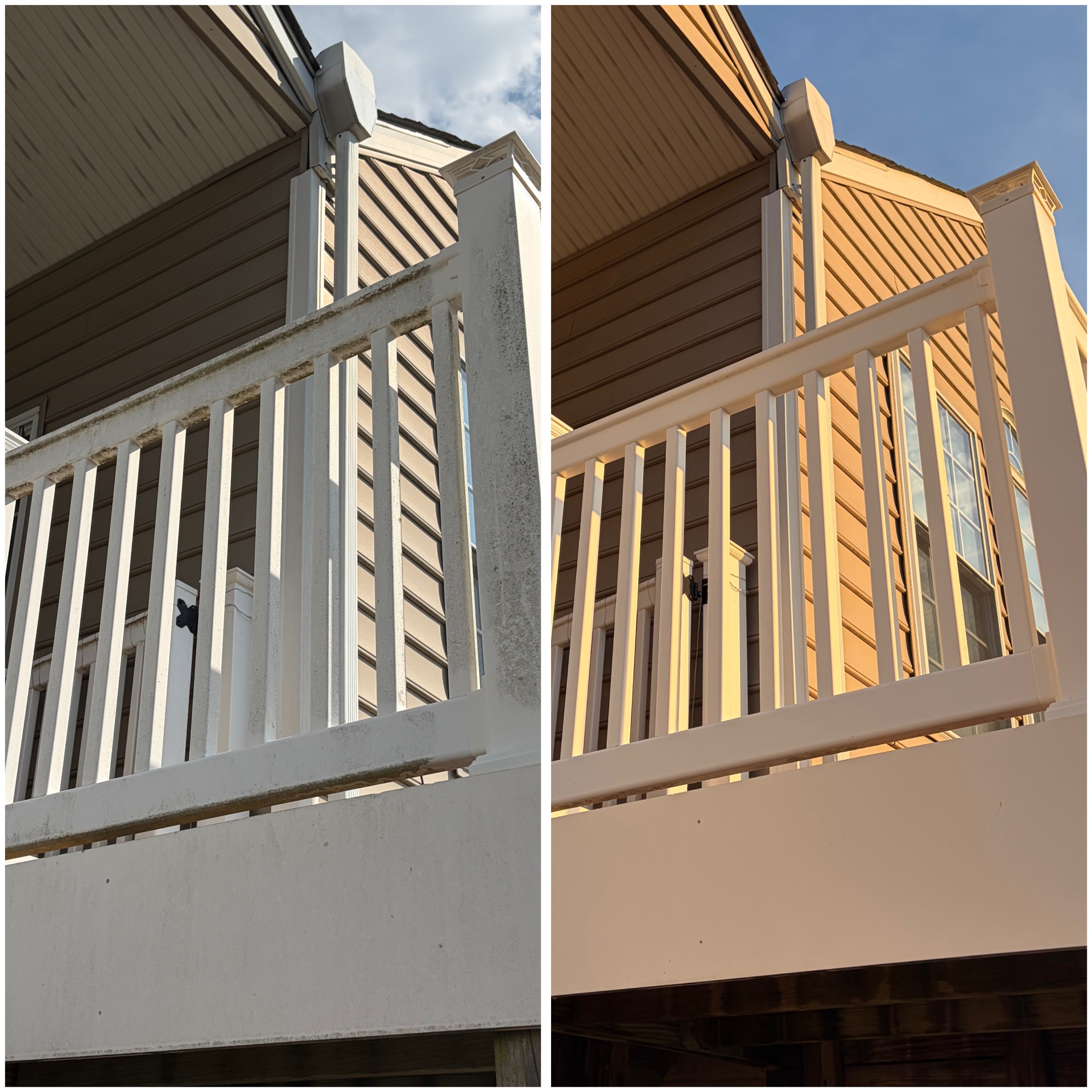 Deck Railing Cleaning before and after