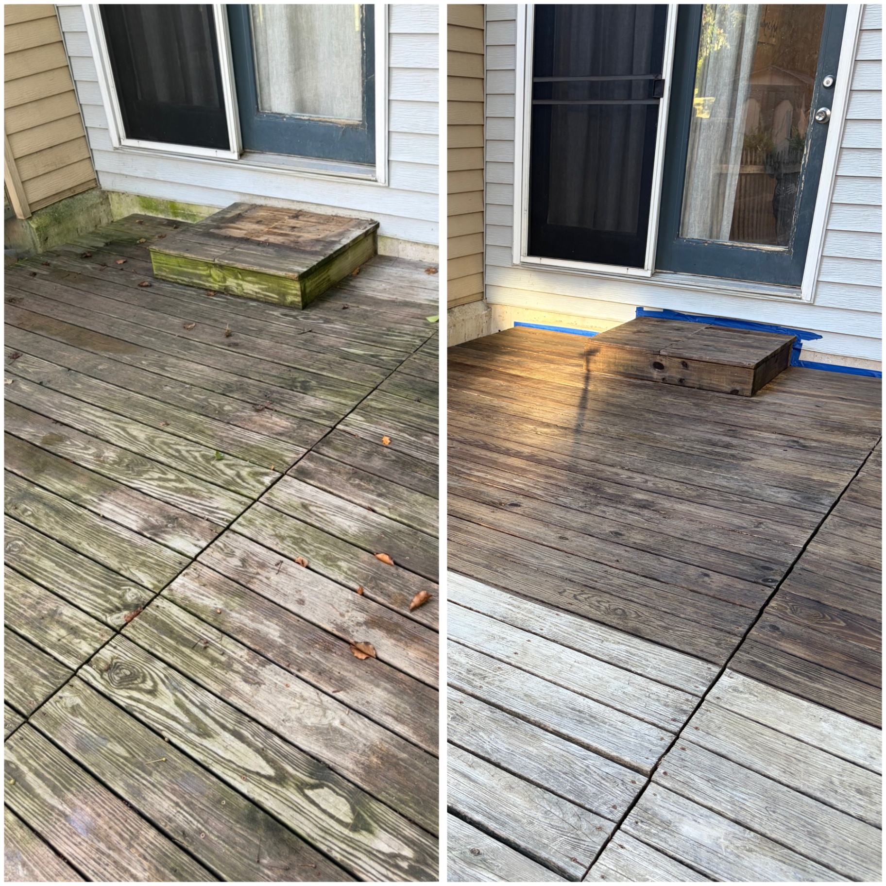 Deck Restoration-Clean and stain before and after