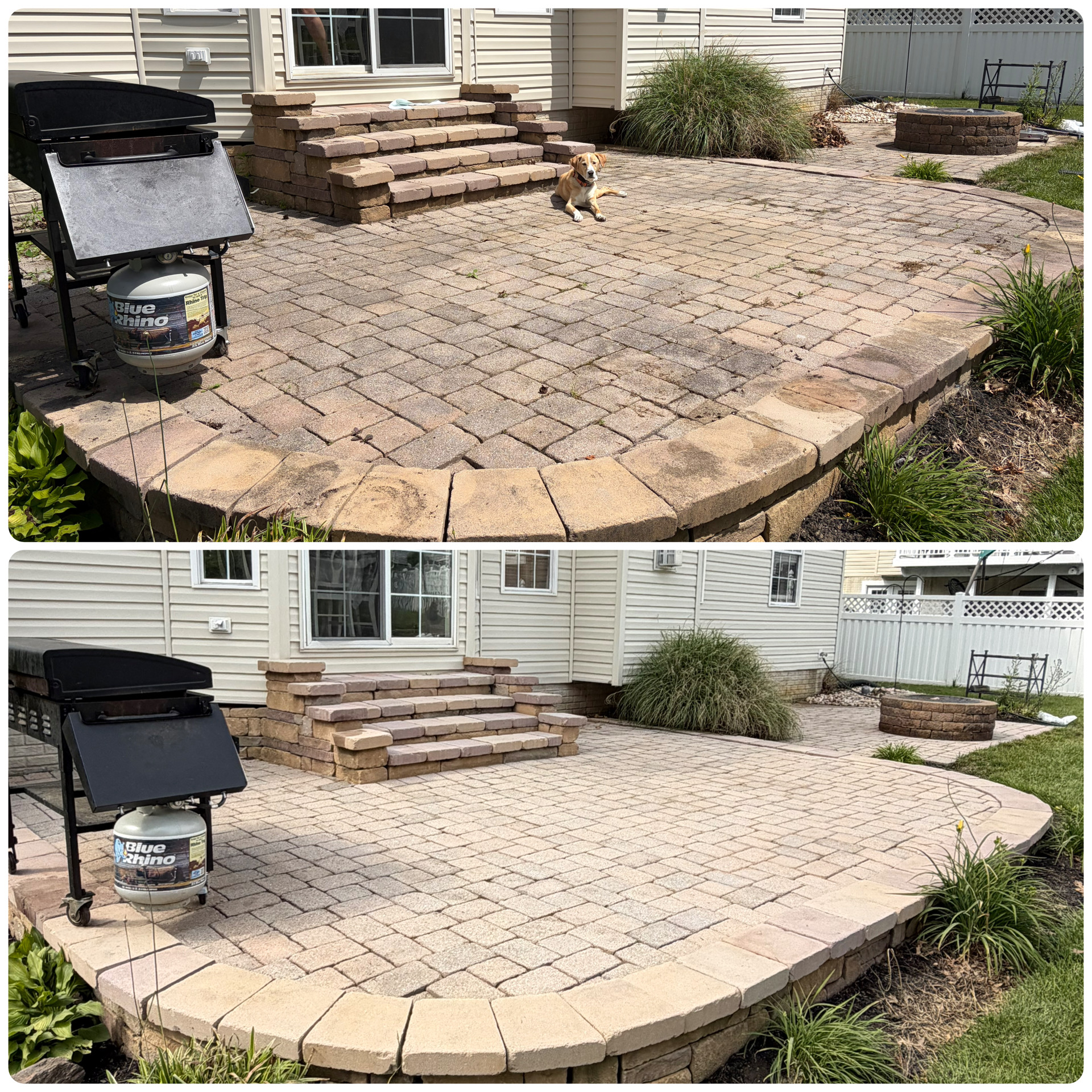 Paver Patio Restoration before and after